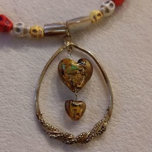 Rin's Unique Boutique - Beaded Howlite Skull - Heart Pendant Necklace